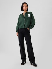 Gap Green Vintage Soft Oversized Varsity Jersey Cardigan - Image 3 of 5
