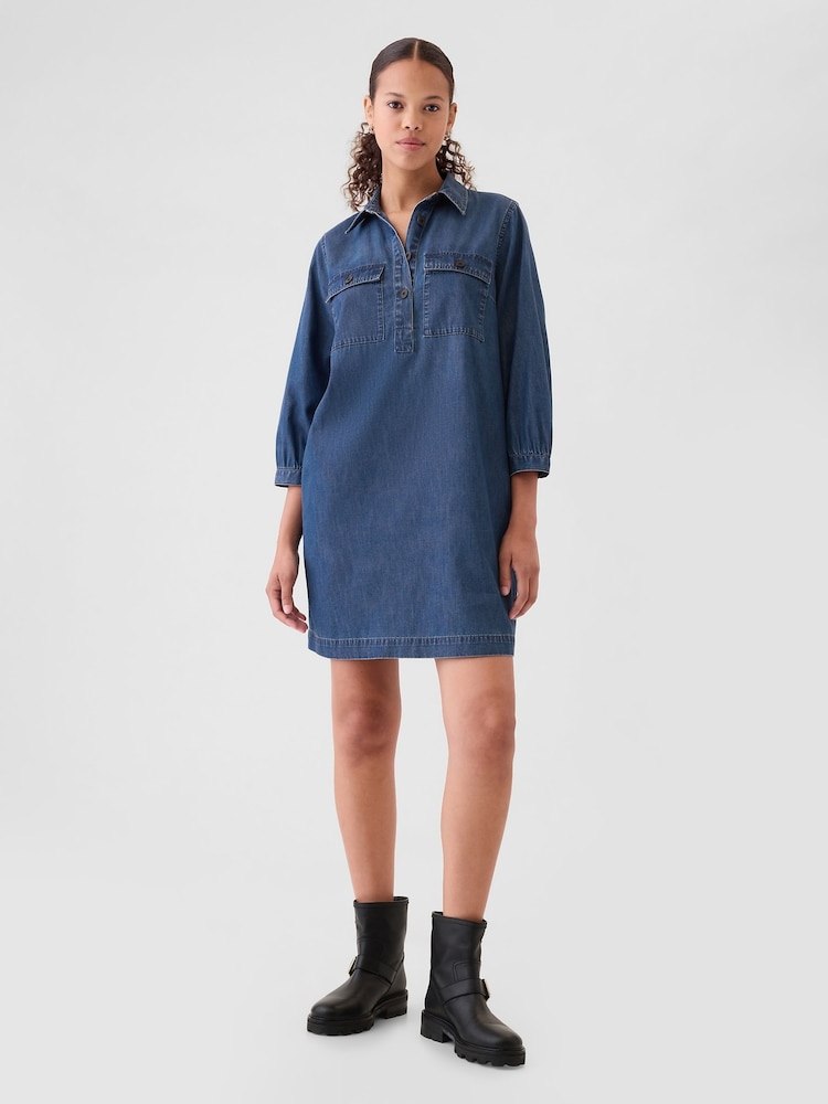 Gap Blue Denim Utility Mini Shirtdress - Image 2 of 5