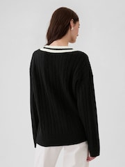 Gap Black Varsity Cable Knit CashSoft Jumper - Image 2 of 5