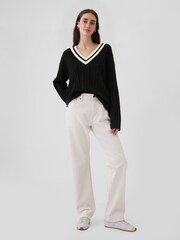 Gap Black Varsity Cable Knit CashSoft Jumper - Image 3 of 5