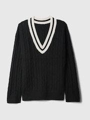 Gap Black Varsity Cable Knit CashSoft Jumper - Image 5 of 5