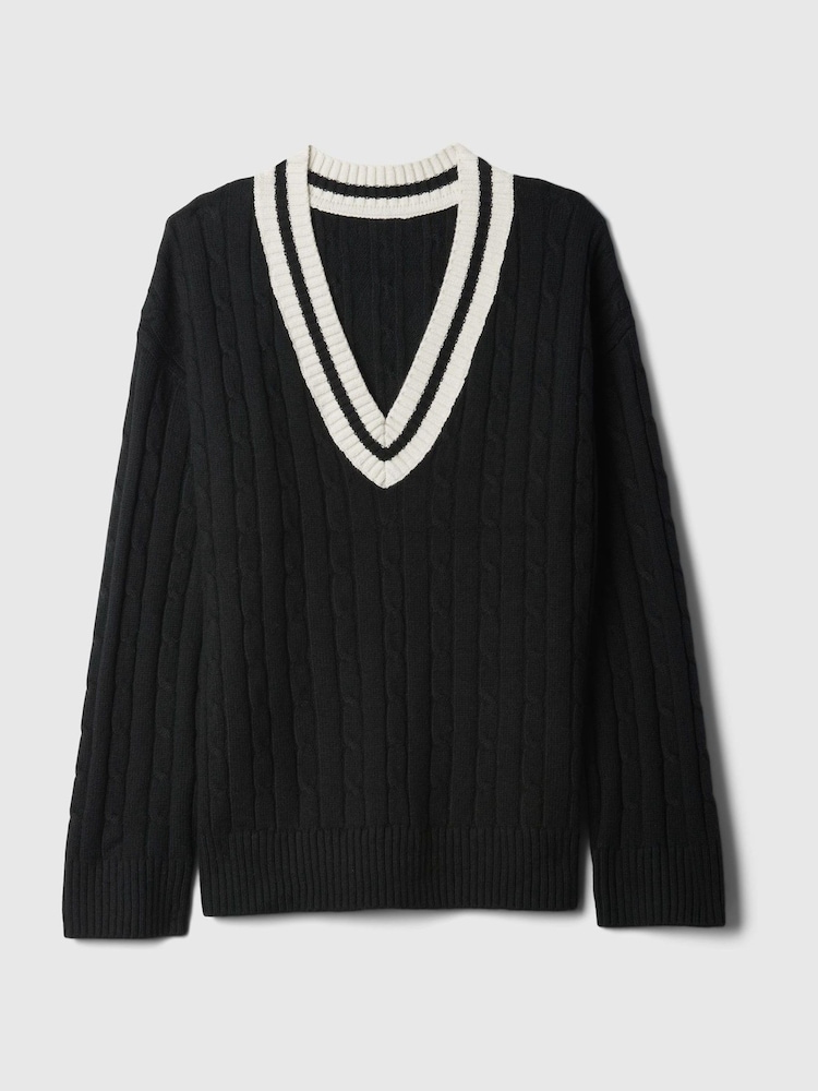 Gap Black Varsity Cable Knit CashSoft Jumper - Image 5 of 5