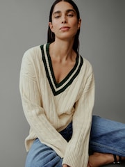 Gap Cream Varsity Cable Knit CashSoft Jumper - Image 2 of 8