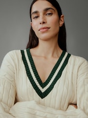 Gap Cream Varsity Cable Knit CashSoft Jumper - Image 3 of 8