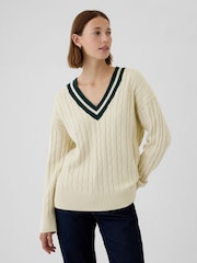 Gap Cream Varsity Cable Knit CashSoft Jumper - Image 4 of 8