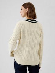 Gap Cream Varsity Cable Knit CashSoft Jumper - Image 5 of 8