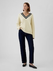 Gap Cream Varsity Cable Knit CashSoft Jumper - Image 6 of 8
