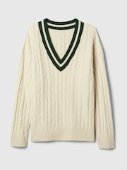 Gap Cream Varsity Cable Knit CashSoft Jumper - Image 7 of 8