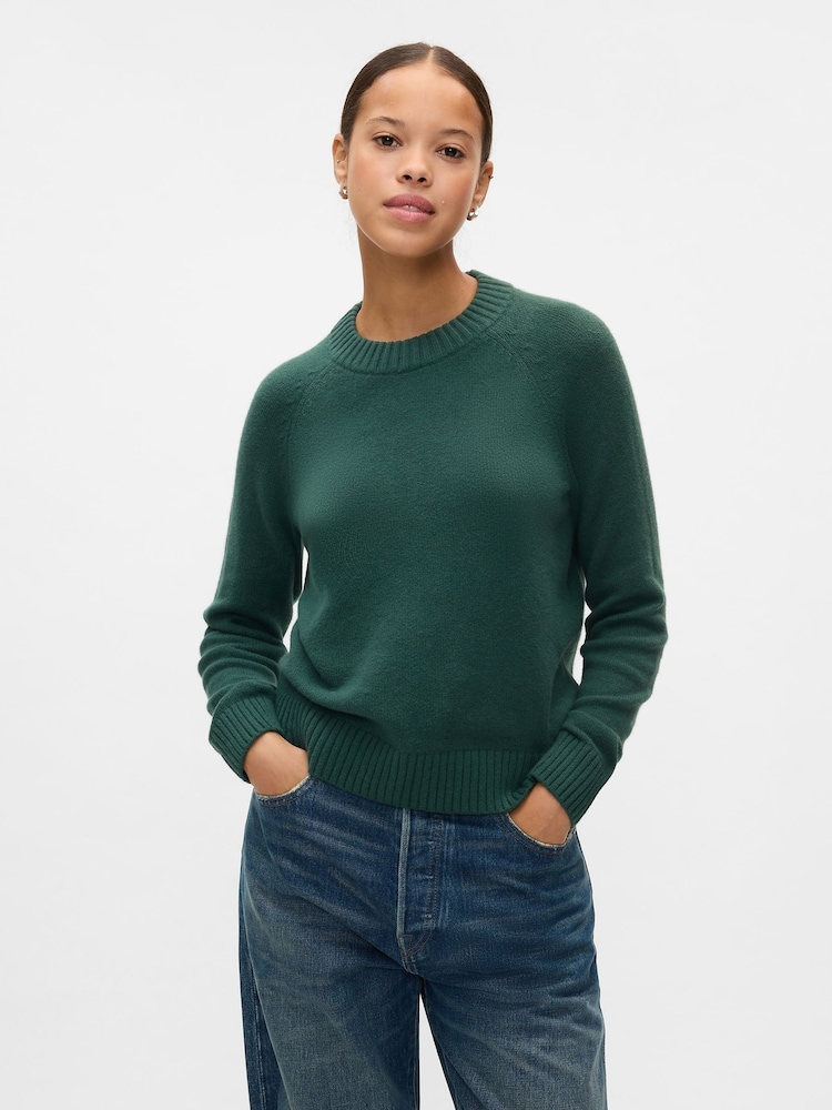 Gap Green CashSoft Textured Crew Neck Jumper - Image 1 of 5 Gap Green CashSoft Textured Crew Neck Jumper - Image 1 of 5