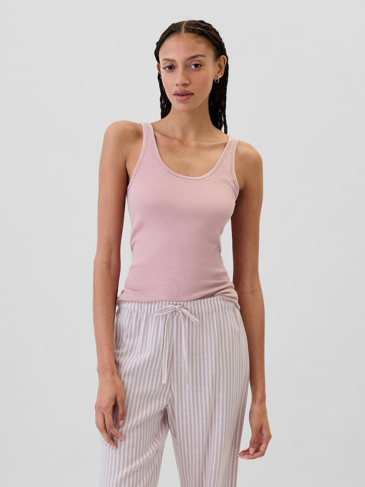 Gap Pink Ribbed Support Pyjama Tank Top - Image 1 of 4