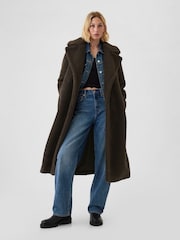Gap Brown Teddy Borg Sherpa Long Coat - Image 1 of 5