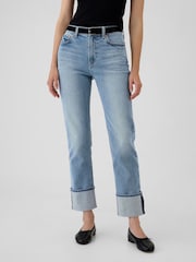 Gap Light Blue Cuffed High Waisted 90s Straight Jeans - Image 3 of 9