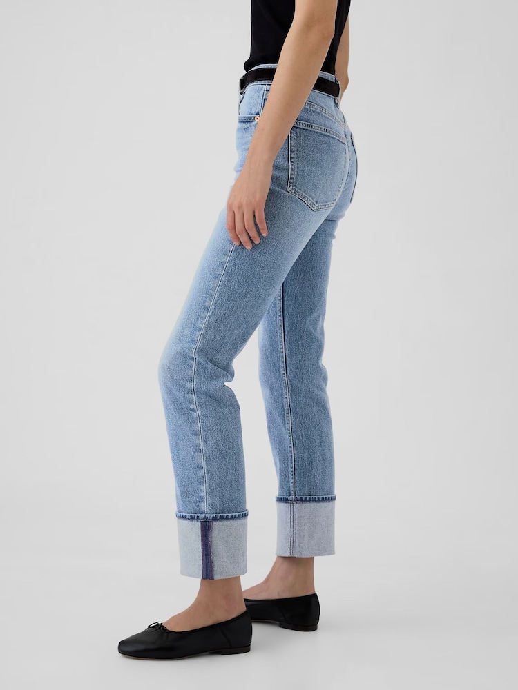Gap Light Blue Cuffed High Waisted 90s Straight Jeans - Image 6 of 9