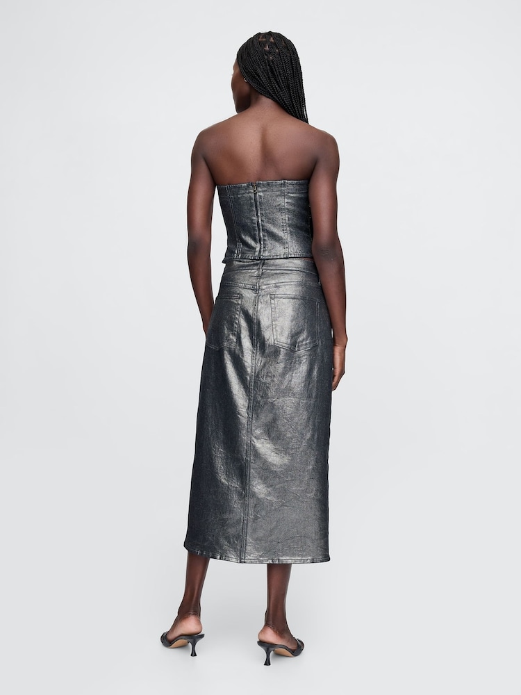 Gap Silver Foil Midi Skirt - Image 2 of 5