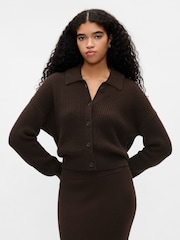 Gap Brown CashSoft Long Sleeve Ribbed Collar Cardigan - Image 1 of 5
