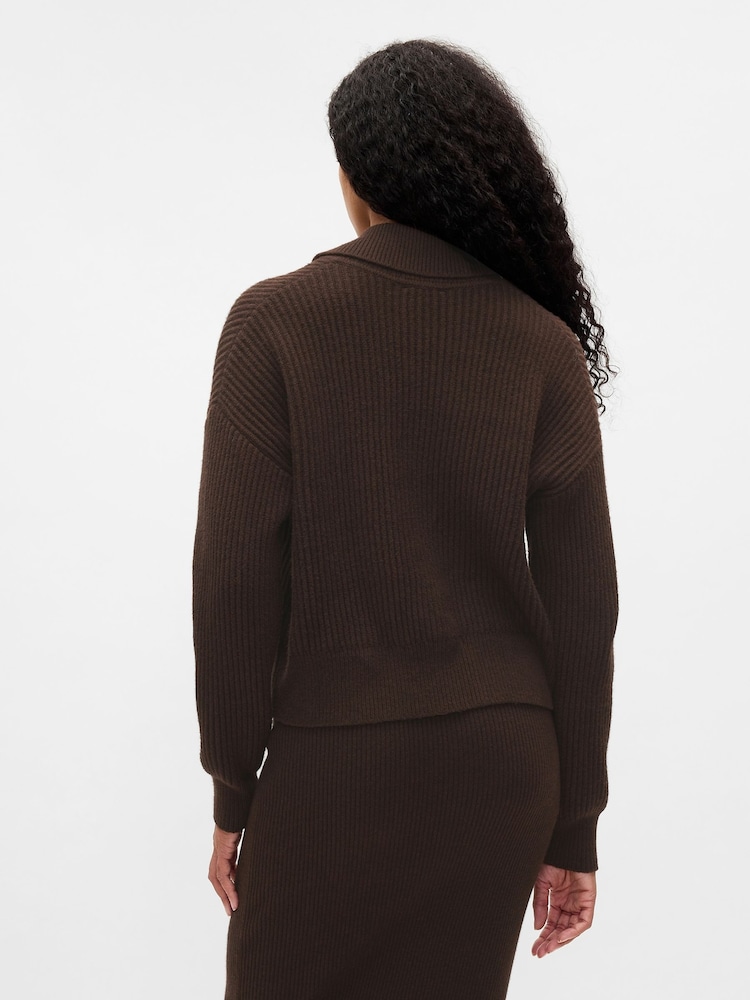 Gap Brown CashSoft Long Sleeve Ribbed Collar Cardigan - Image 2 of 5