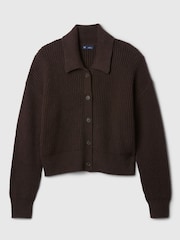 Gap Brown CashSoft Long Sleeve Ribbed Collar Cardigan - Image 5 of 5