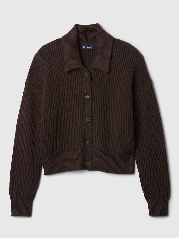 Gap Brown CashSoft Long Sleeve Ribbed Collar Cardigan - Image 5 of 5 Gap Brown CashSoft Long Sleeve Ribbed Collar Cardigan - Image 5 of 5