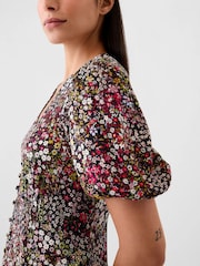 Gap Black Floral Puff Sleeve Midi Dress - Image 5 of 5