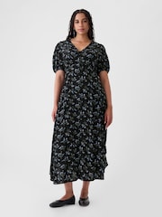 Gap Blue Floral Puff Sleeve Midi Dress - Image 1 of 5