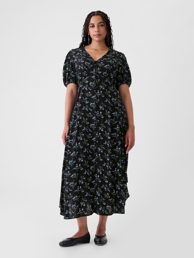 Gap Blue Floral Puff Sleeve Midi Dress - Image 1 of 5