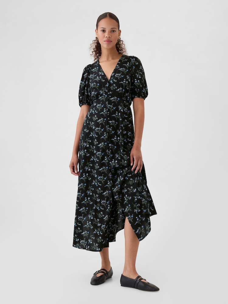 Gap Blue Floral Puff Sleeve Midi Dress - Image 2 of 5