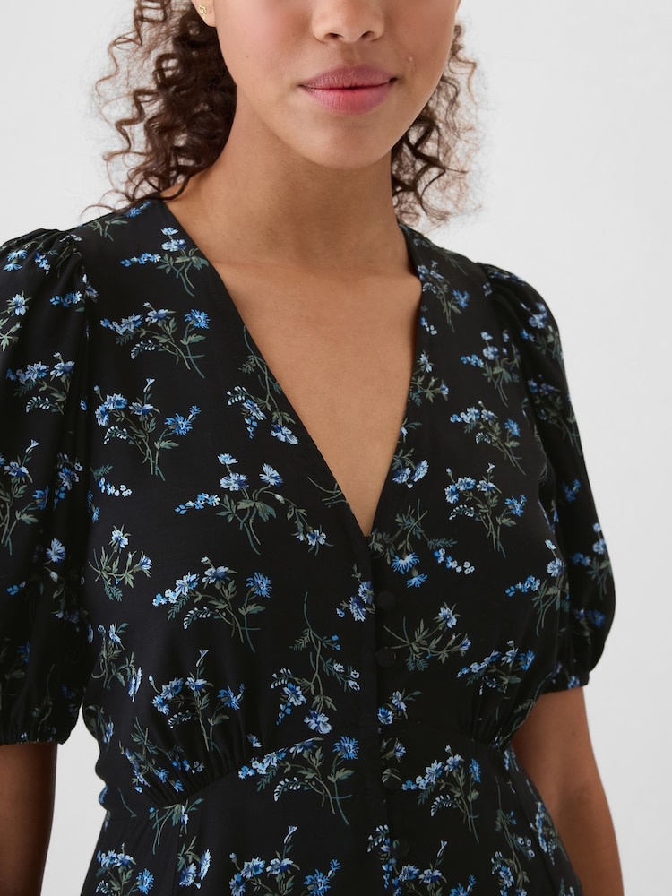 Gap Blue Floral Puff Sleeve Midi Dress - Image 5 of 5