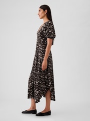 Gap Black/White Floral Puff Sleeve Midi Dress - Image 3 of 5