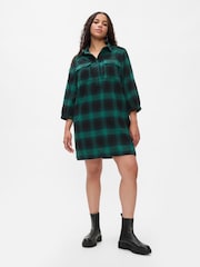 Gap Green Flannel Utility Mini Shirtdress - Image 1 of 5
