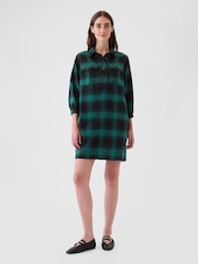 Gap Green Flannel Utility Mini Shirtdress - Image 3 of 5