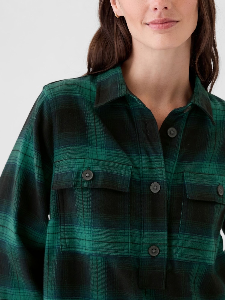 Gap Green Flannel Utility Mini Shirtdress - Image 5 of 5