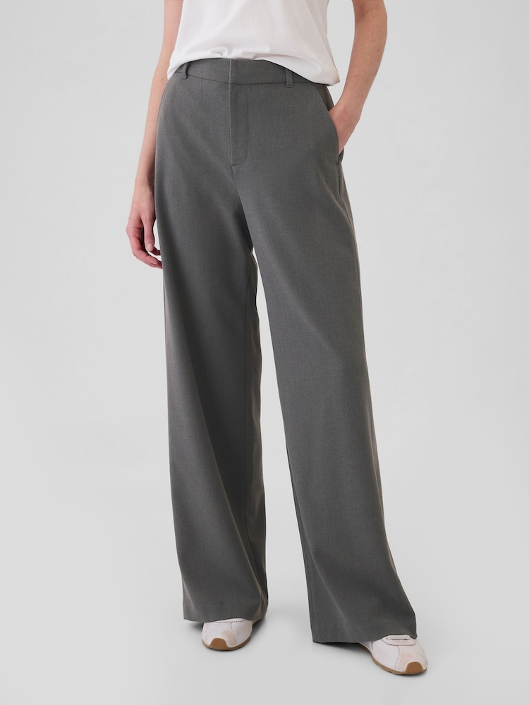 Gap Grey 365 High Waisted Brushed Twill Pleated Taper Trousers - Image 1 of 5 Gap Grey 365 High Waisted Brushed Twill Pleated Taper Trousers - Image 1 of 5