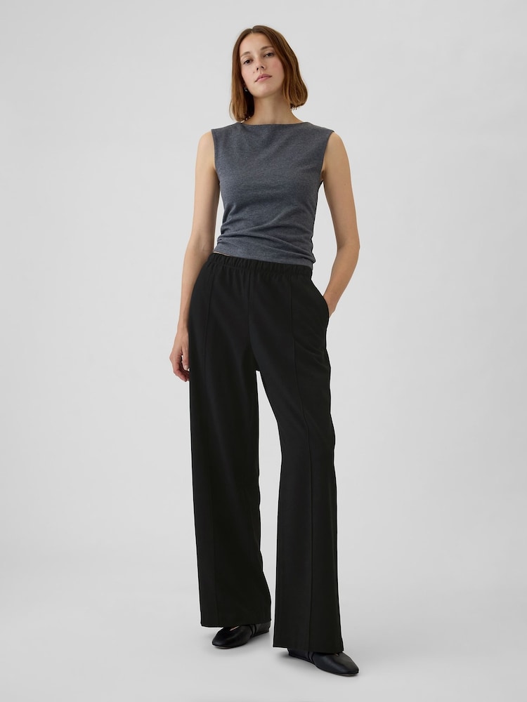 Gap Black Wide-Leg Seamed Pull On Trousers - Image 1 of 5 Gap Black Wide-Leg Seamed Pull On Trousers - Image 1 of 5