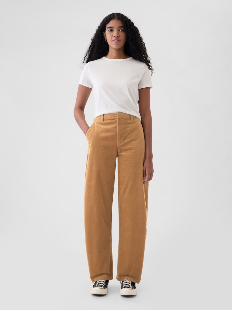 Gap Camel 365 High Rise Corduroy Tapered Trousers - Image 1 of 5 Gap Camel 365 High Rise Corduroy Tapered Trousers - Image 1 of 5