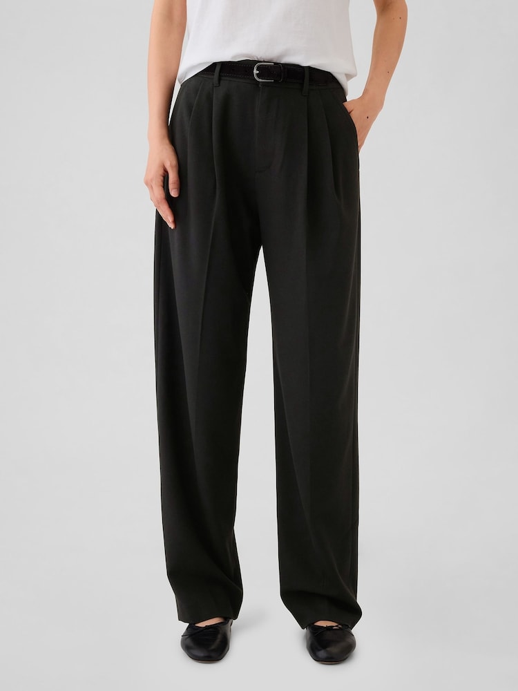 Gap Black Everyday High Waisted Brushed Twill Pleated Taper Trousers - Image 2 of 5