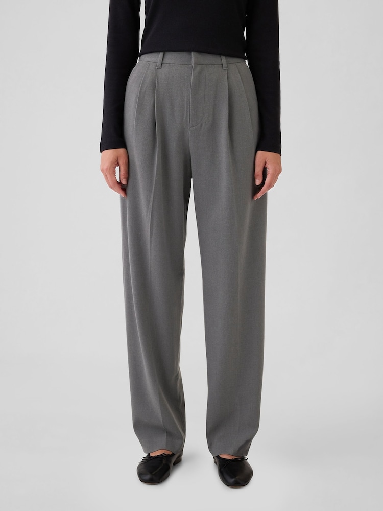 Gap Grey Everyday High Waisted Brushed Twill Pleated Taper Trousers - Image 1 of 5