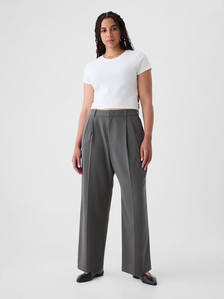 Gap Grey Everyday High Waisted Brushed Twill Pleated Taper Trousers - Image 5 of 5