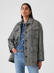 Gap Black Herringbone Belted Utility Jacket - Image 1 of 5
