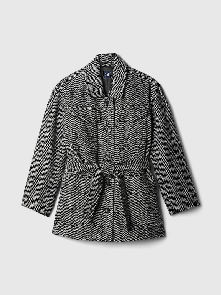 Gap Black Herringbone Belted Utility Jacket - Image 5 of 5