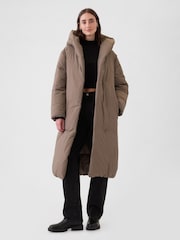 Gap Brown Oversized Long Belted Puffer Coat - Image 3 of 5