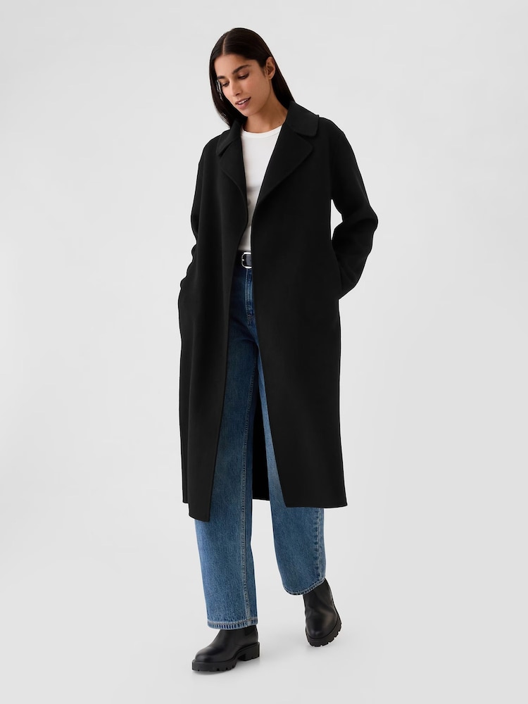 Gap Black Belted Double Faced Wool-Blend Trench Coat - Image 1 of 5