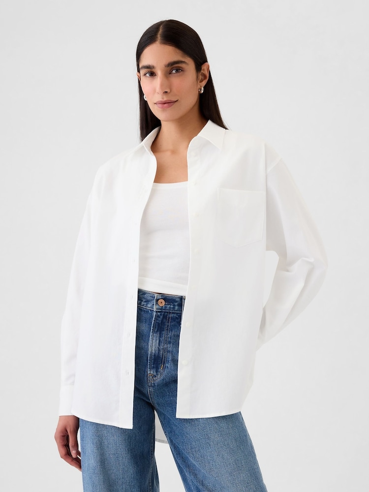 Gap White Organic Cotton Oxford Oversized Shirt - Image 1 of 4