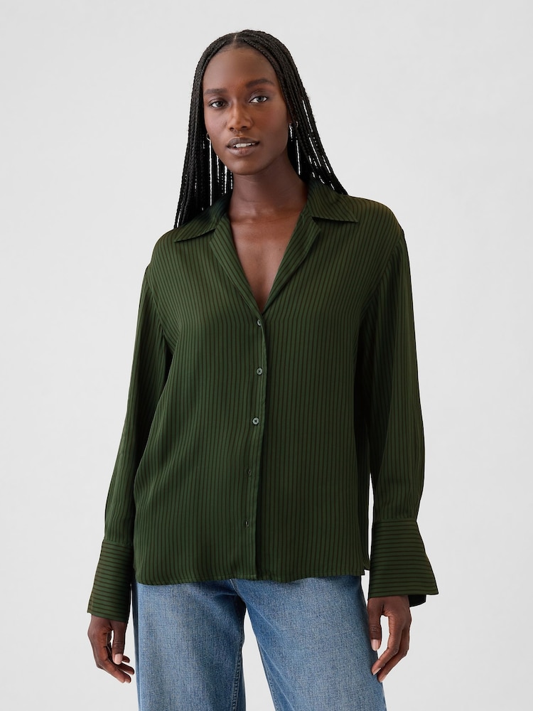 Gap Green Satin Perfect Shirt - Image 1 of 5