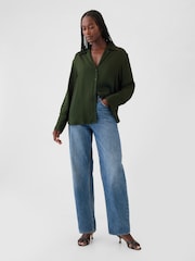 Gap Green Satin Perfect Shirt - Image 3 of 5