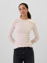 Gap Pink Ribbed Long Sleeve Crew Neck T-Shirt - Image 1 of 5
