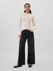 Gap Pink Ribbed Long Sleeve Crew Neck T-Shirt - Image 3 of 5
