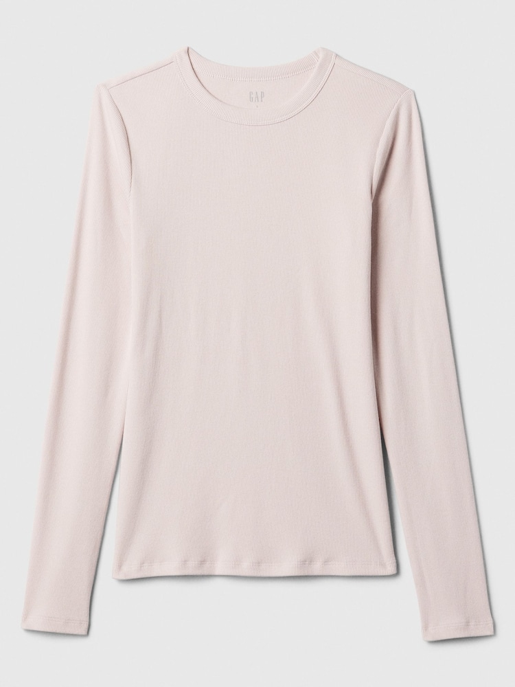 Gap Pink Ribbed Long Sleeve Crew Neck T-Shirt - Image 5 of 5
