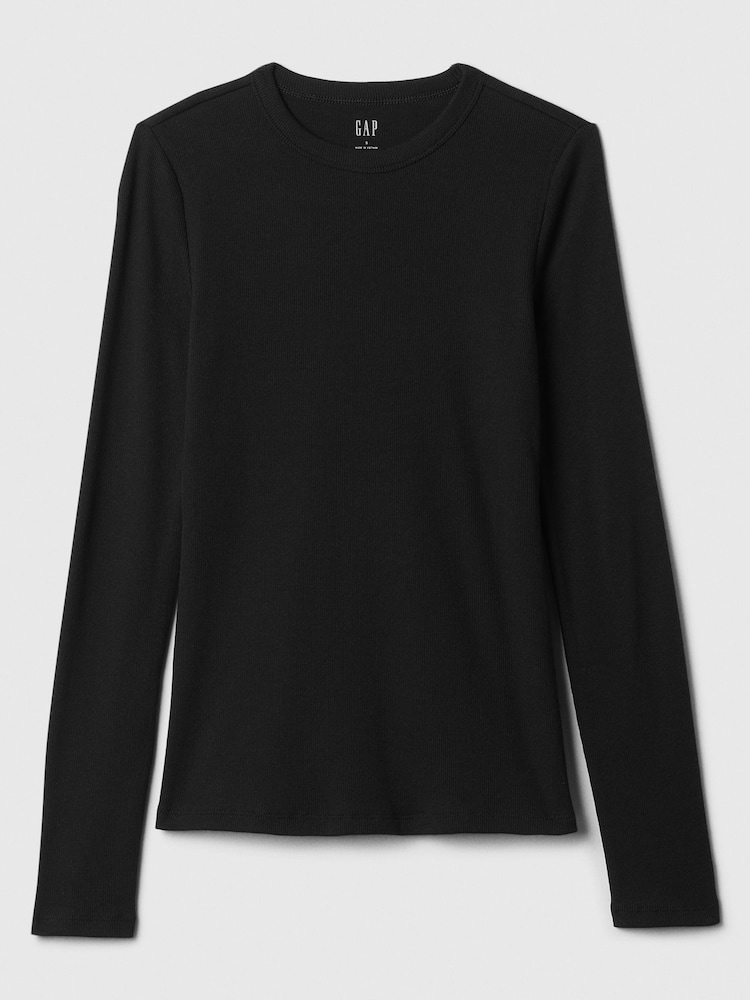 Schwarz - Gap Geripptes Langarm T-Shirt mit Rundhalsausschnitt - Bild 5 von 5 Schwarz - Gap Geripptes Langarm T-Shirt mit Rundhalsausschnitt - Bild 5 von 5