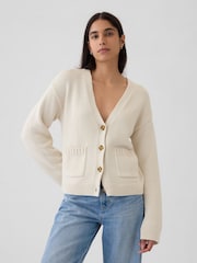 Gap Beige V-Neck Pocket Cardigan - Image 1 of 5