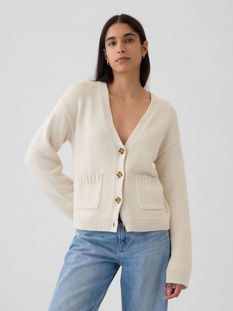 Gap Beige V-Neck Pocket Cardigan - Image 1 of 5